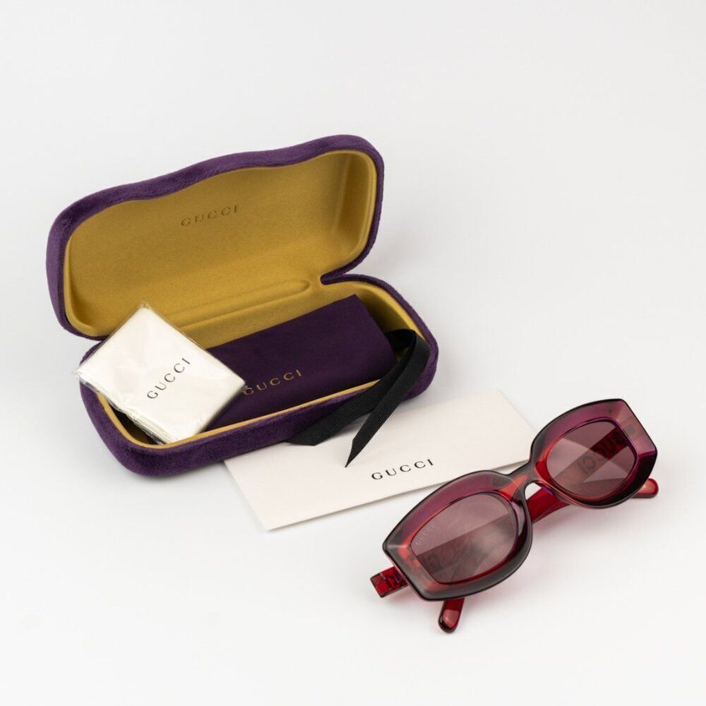 NEW Gucci GG1719S 004 Transparent Red Violet Women Square Sunglasses GG 1719S - Picture 9 of 12